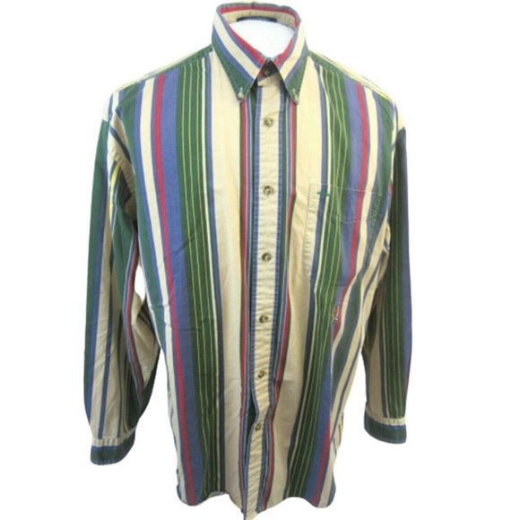 TOMMY HILFIGER Men shirt long sleeve vintage 1990s pit to pit 26 L slim striped - Picture 1 of 12